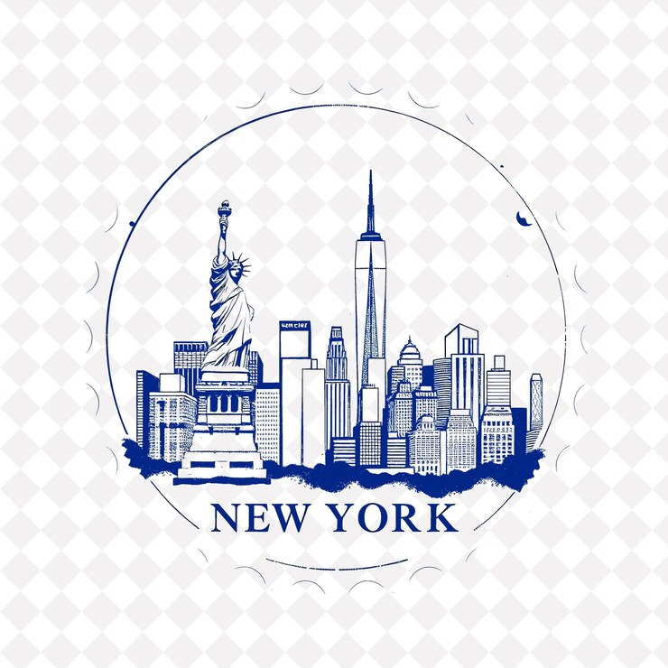 PSD estampilla de la ciudad de nueva york con monocromático pizarra gris color estatua de la libertad decoración efecto mancha de tinta s