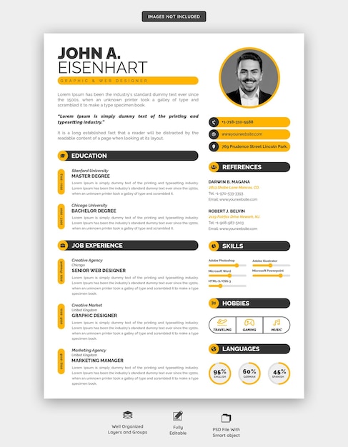 PSD estándar de cartera de currículum o currículum limpio y moderno