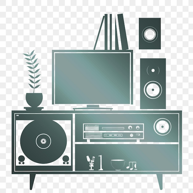 Estándar de televisión de estilo retro arte cnc con diseño de reproductor de discos y collage diseño garabateado marco y tinta