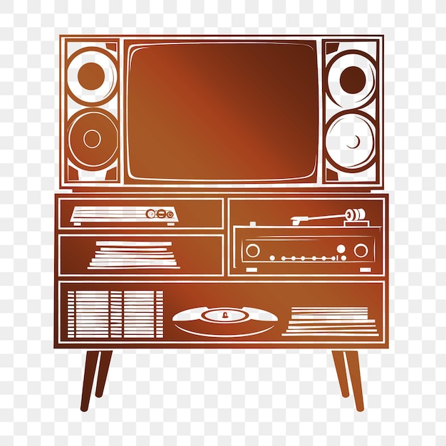 PSD estándar de televisión de estilo retro arte cnc con diseño de reproductor de discos y collage diseño garabateado marco y tinta