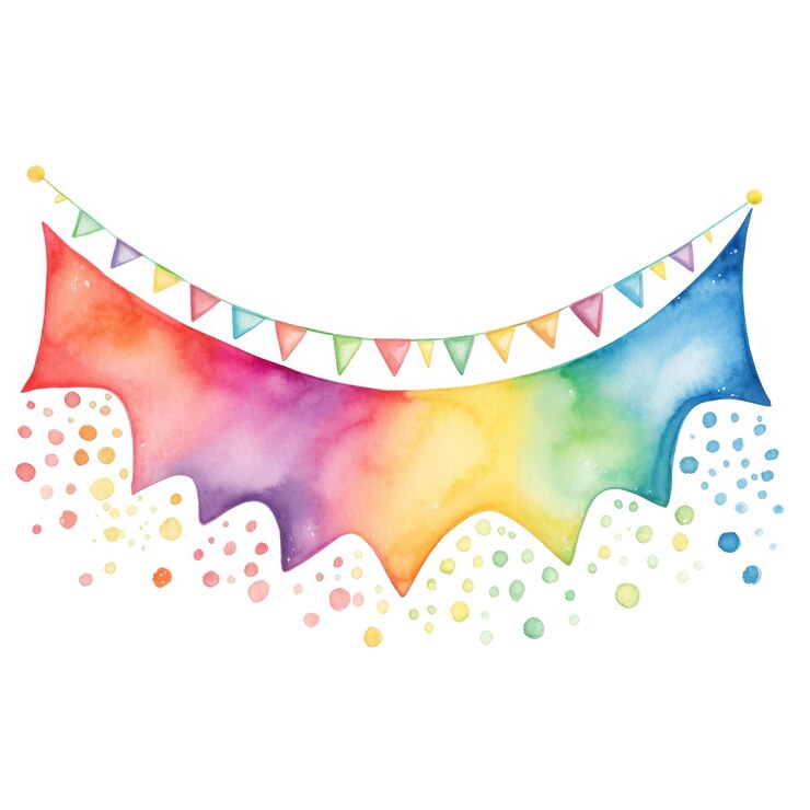 PSD estandarte de acuarela de arco iris con triángulos festivos