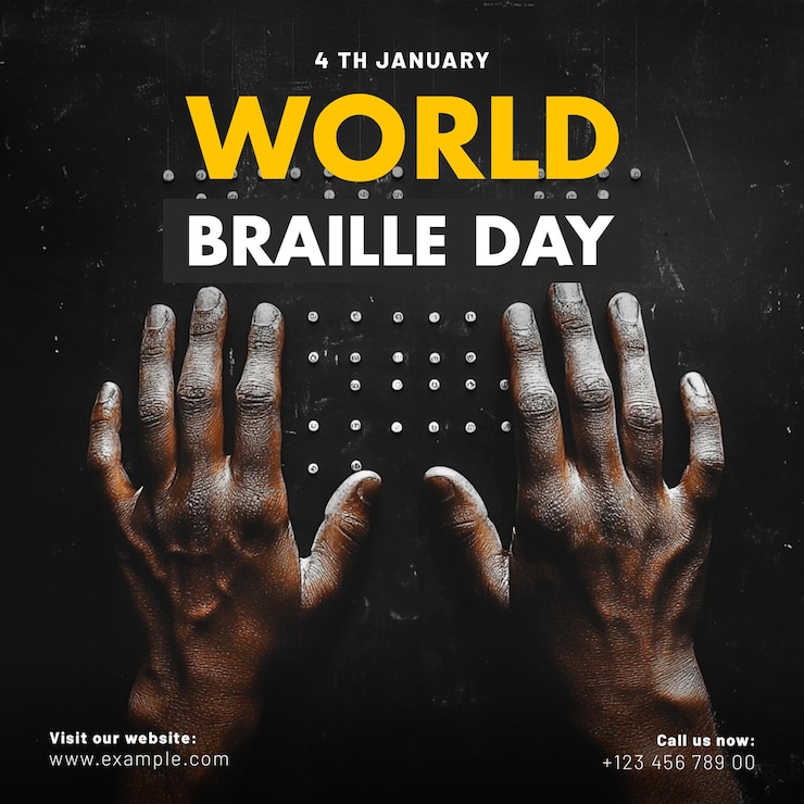 PSD estandarte y cartel del día mundial del braille con un fondo de alfabeto especial para personas ciegas