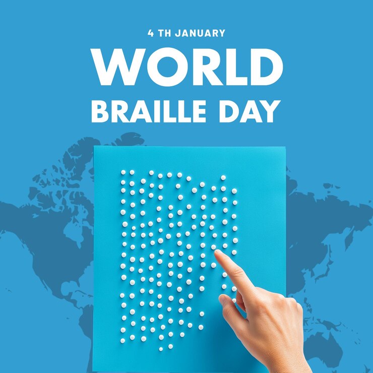 PSD estandarte y cartel del día mundial del braille con un fondo de alfabeto especial para personas ciegas