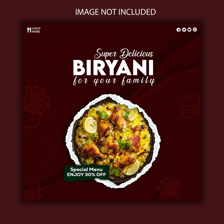 Estandarte cuadrado de Biryani para las redes sociales