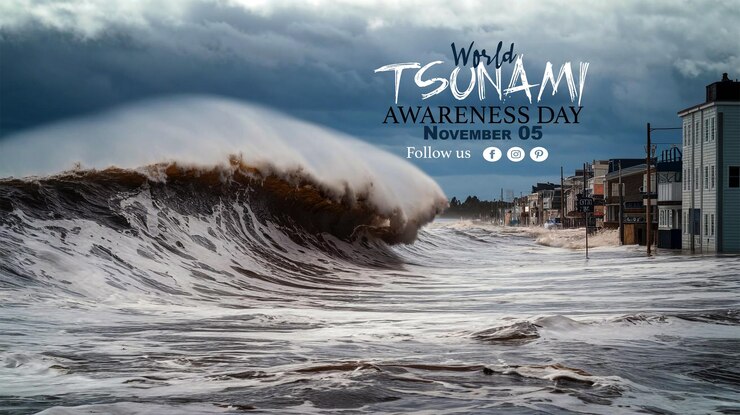 PSD estandarte de fondo para el día mundial de concienciación sobre los tsunamis