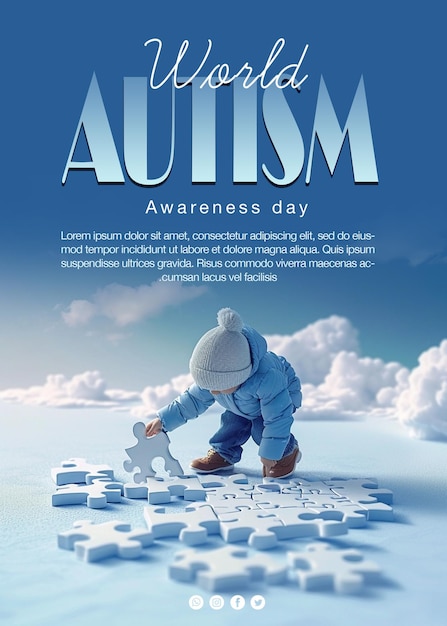 Estandarte y fondo del día mundial realista de concienciación sobre el autismo de psd