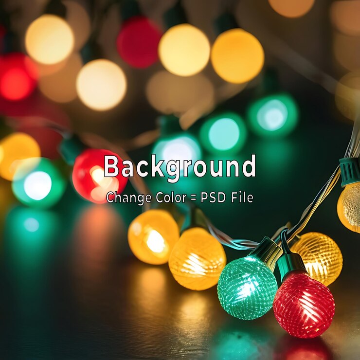 PSD estandarte navideño del psd de luces navideñas sobre fondo azul