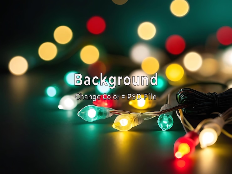 PSD estandarte navideño del psd de luces navideñas sobre fondo azul