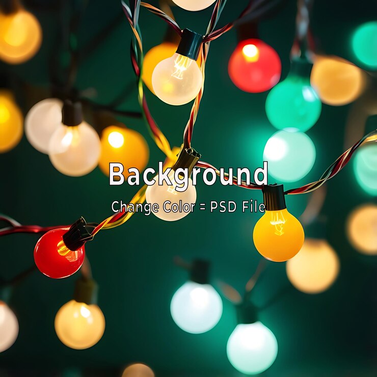 PSD estandarte navideño del psd de luces navideñas sobre fondo azul