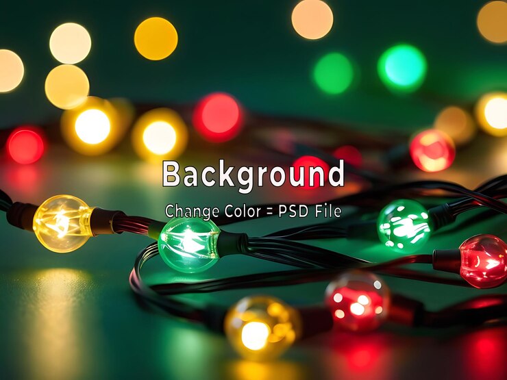 PSD estandarte navideño del psd de luces navideñas sobre fondo azul