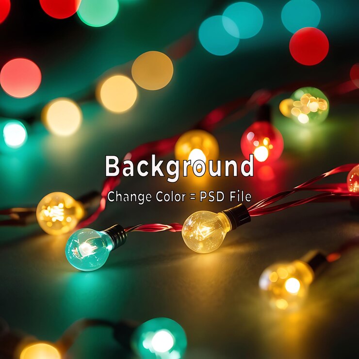 PSD estandarte navideño del psd de luces navideñas sobre fondo azul