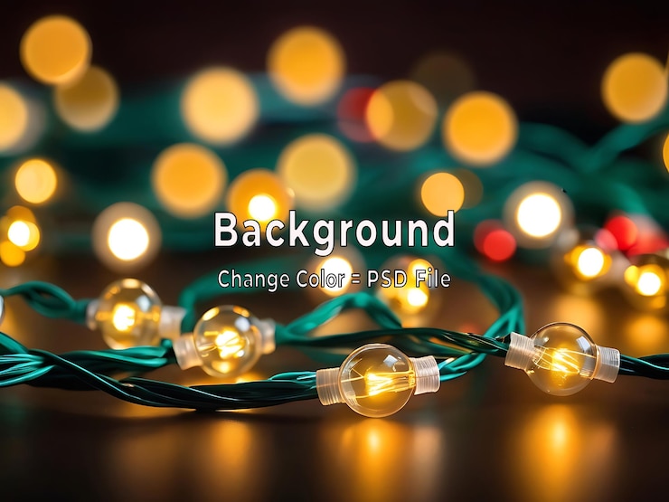 PSD estandarte navideño del psd de luces navideñas sobre fondo azul