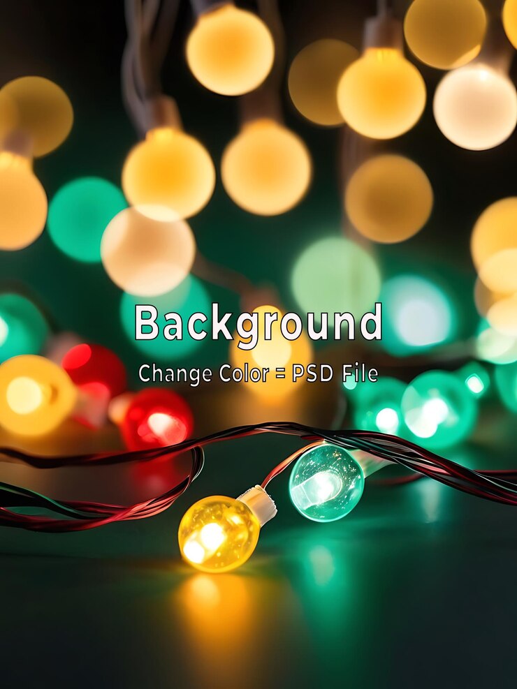 PSD estandarte navideño del psd de luces navideñas sobre fondo azul