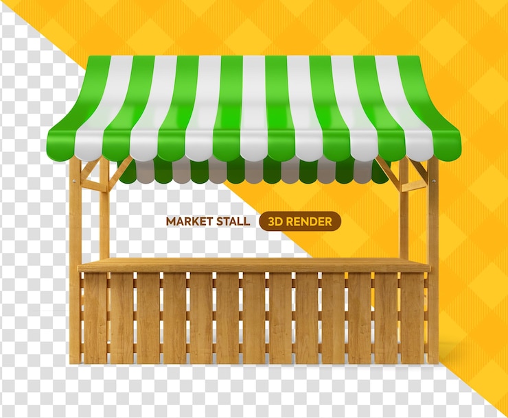 PSD estande de madeira do mercado renderização 3d
