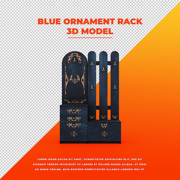 Estante de adorno azul aislado modelo 3d