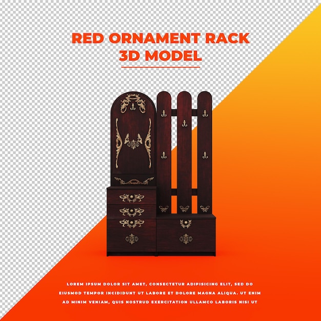 Estante de adorno rojo aislado modelo 3d