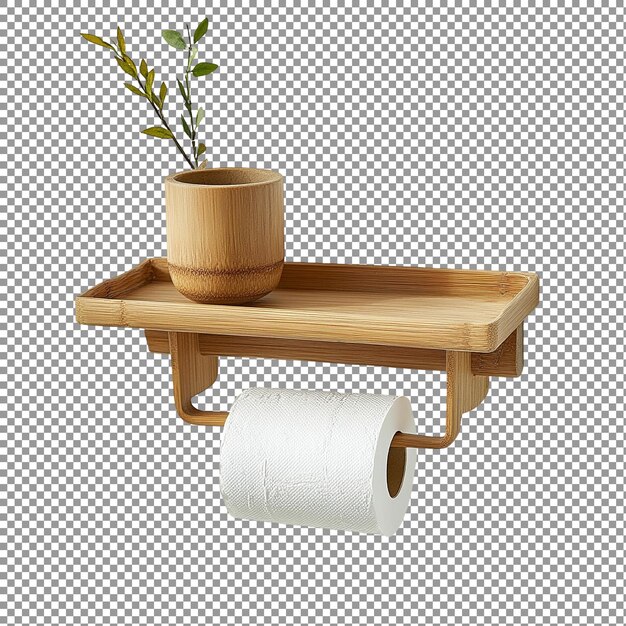 Estante de baño de bambú con soporte de papel higiénico