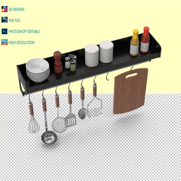 PSD el estante de la cocina 3d render psd