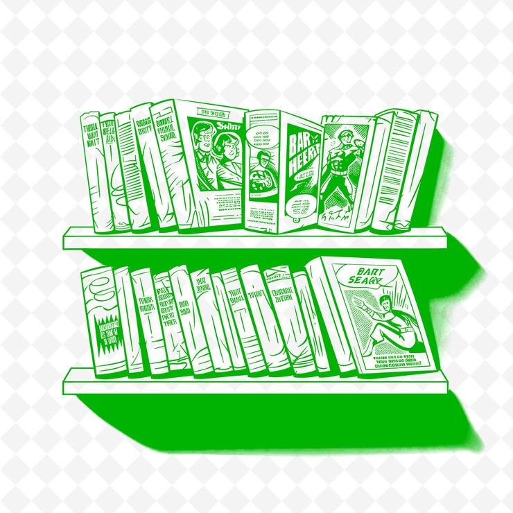 PSD un estante de libros verde con un fondo verde con una imagen de un libro en él