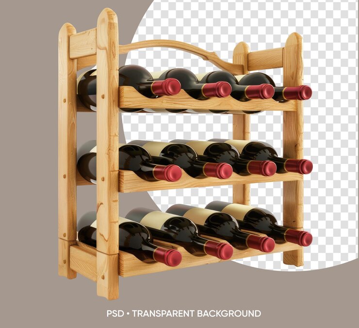 PSD un estante de madera con botellas de vino