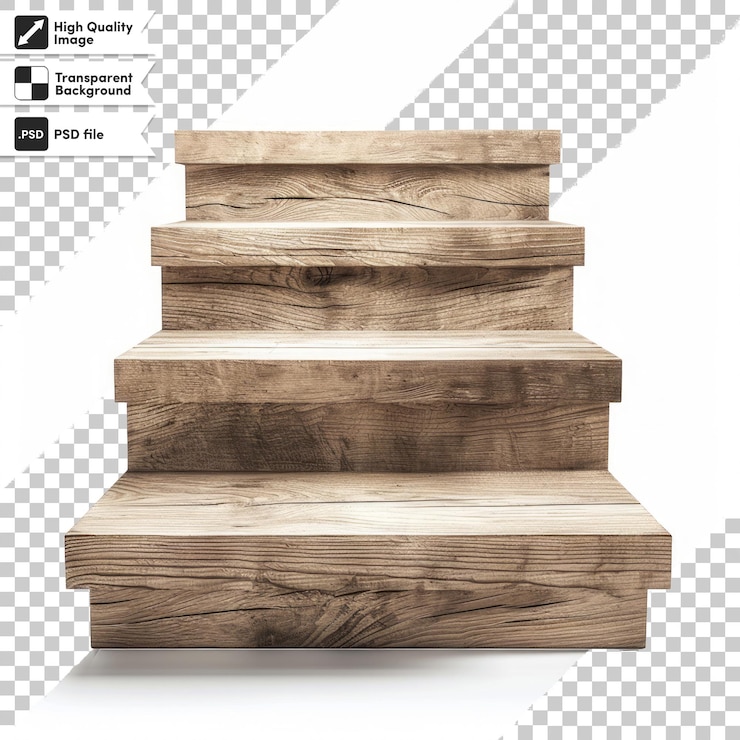 PSD un estante de madera con un escalón de madera que dice "paso de cita" en él
