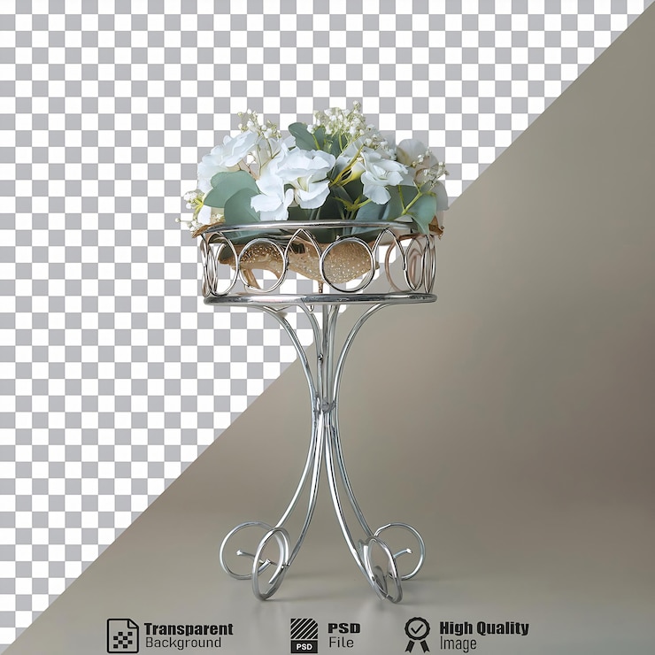 PSD estante de metal artesanal con flores blancas
