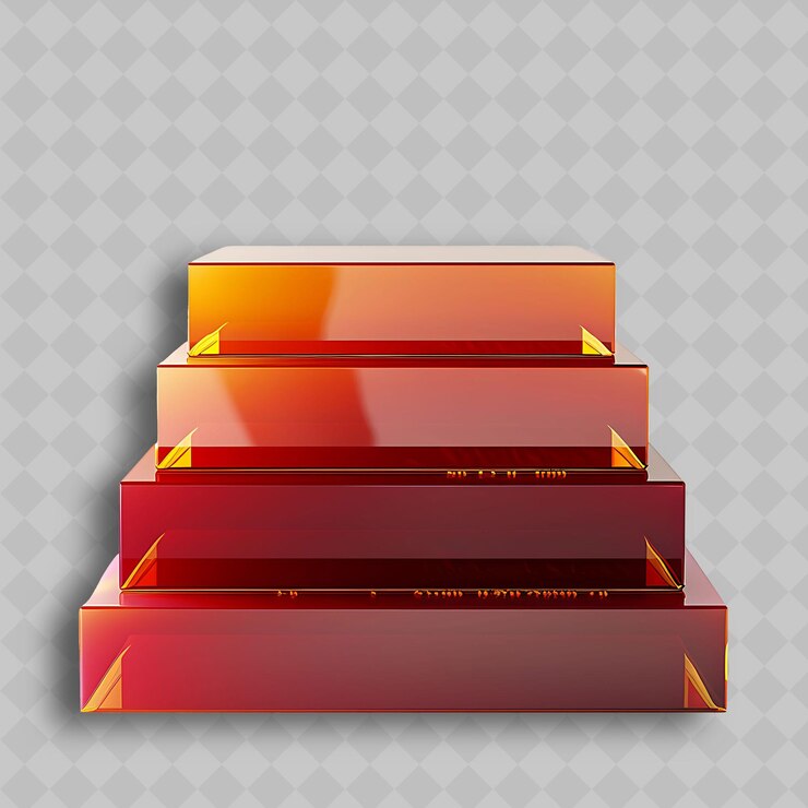 PSD un estante rojo con un diseño dorado en él y un borde dorado