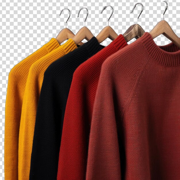 PSD un estante de ropa con un fondo blanco con un suéter rojo en él