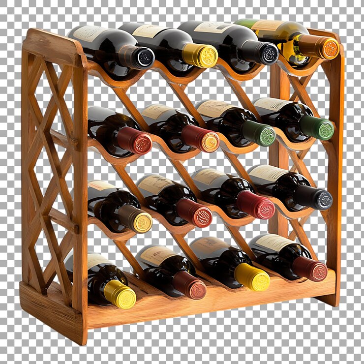 PSD estante de vino de madera de png aislado contra un fondo transparente para el almacenamiento de vino en bares domésticos o decoración interior