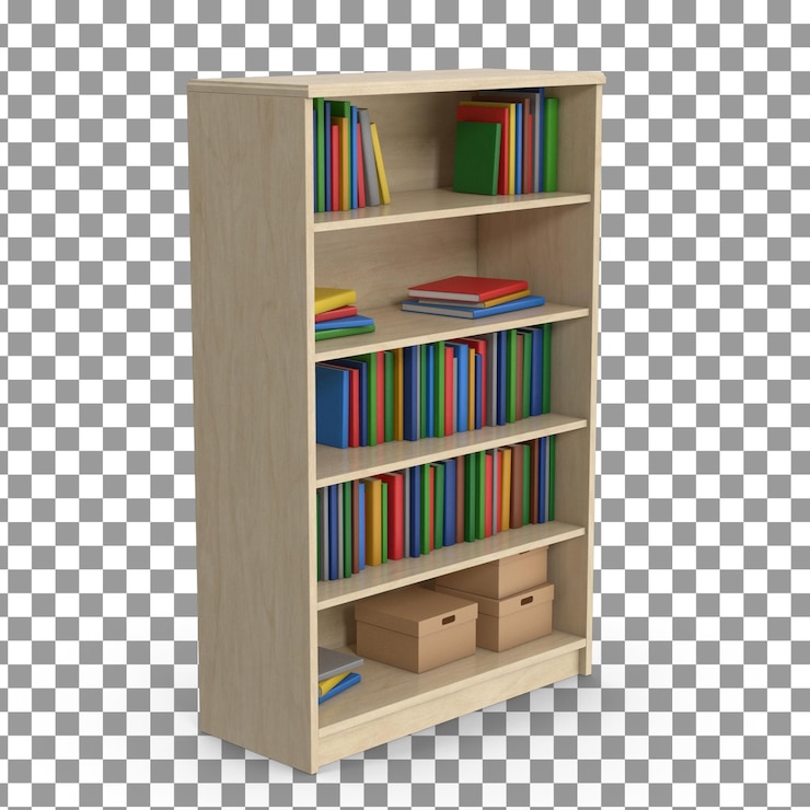 PSD estantería de libros psd 3d en la parte superior sobre un fondo aislado y transparente