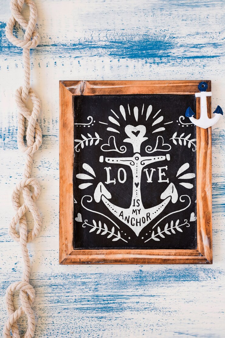 PSD estate mockup con ardesia accanto alla corda