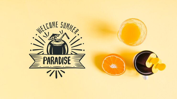 PSD estate scritta sfondo con frutta