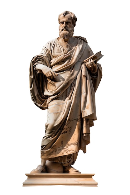 Estatua antigua de un hombre griego con un libro