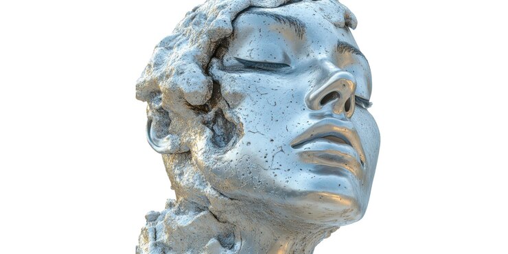 PSD estatua azul de la cara de la mujer aislada en un fondo transparente