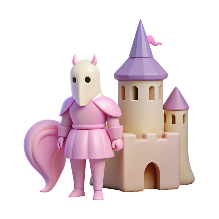 PSD una estatua de un caballero con una capa rosa y una capa rosa
