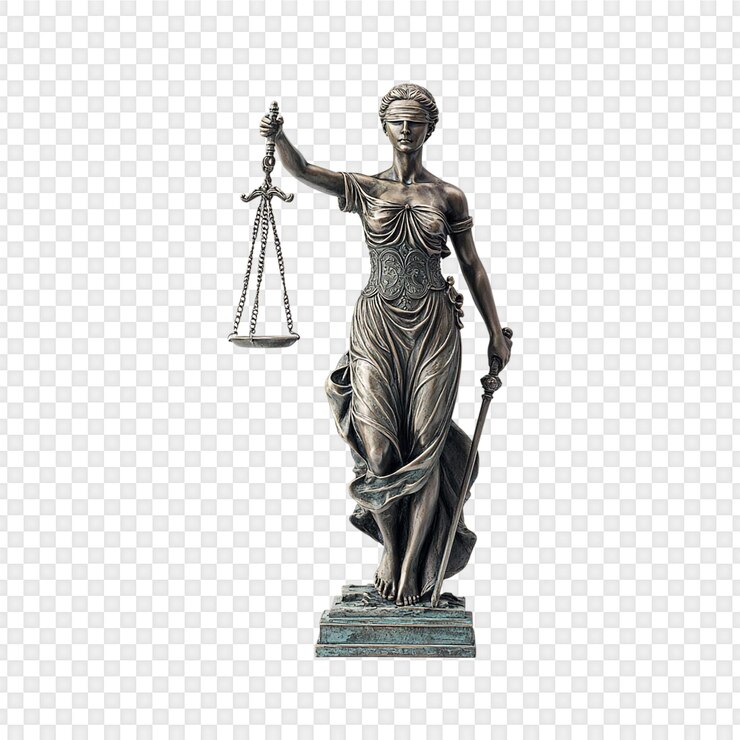 PSD estátua de lady justice isolada em fundo transparente