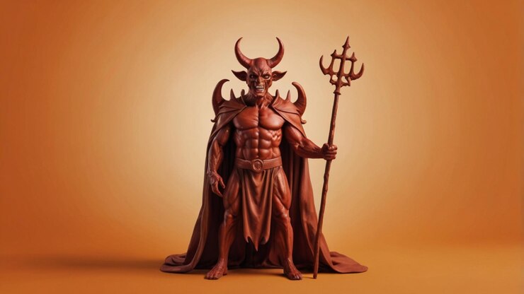 PSD una estatua de un diablo con una espada y cuernos