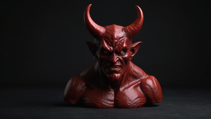 PSD una estatua del diablo rojo con cuernos en la cabeza