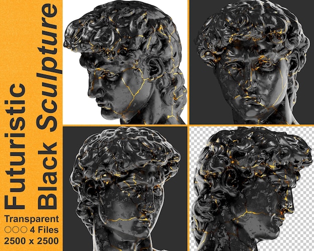 Estatua digital 3d del filósofo griego platón en mármol negro y oro