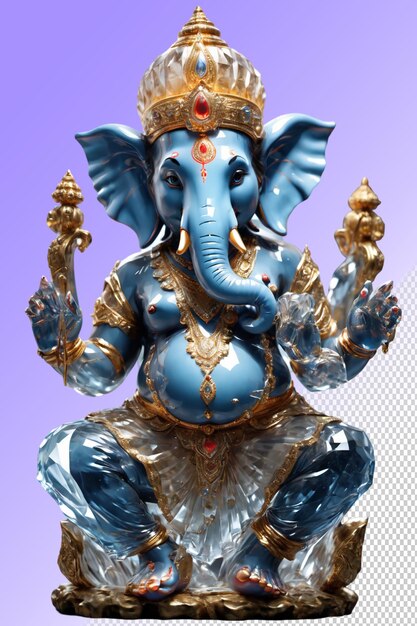 Una estatua de un elefante con un cuerpo azul y acentos dorados
