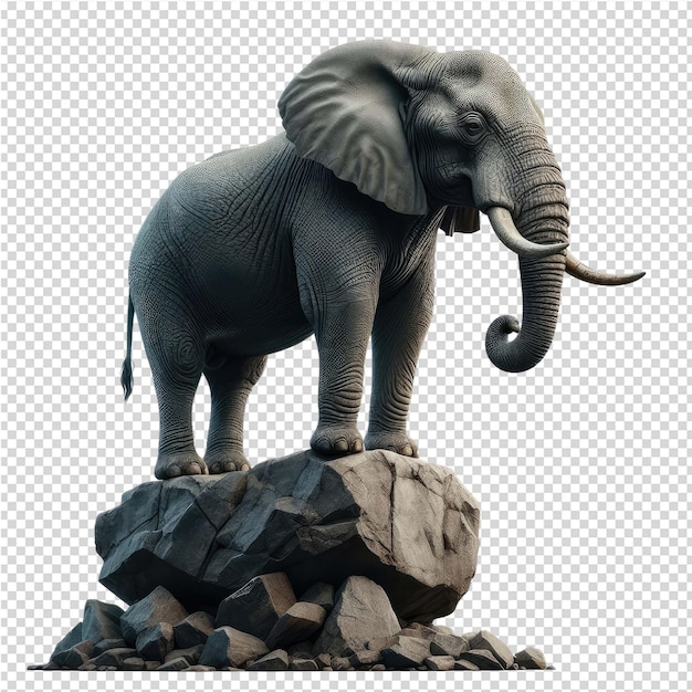 PSD una estatua de elefante está de pie en una roca