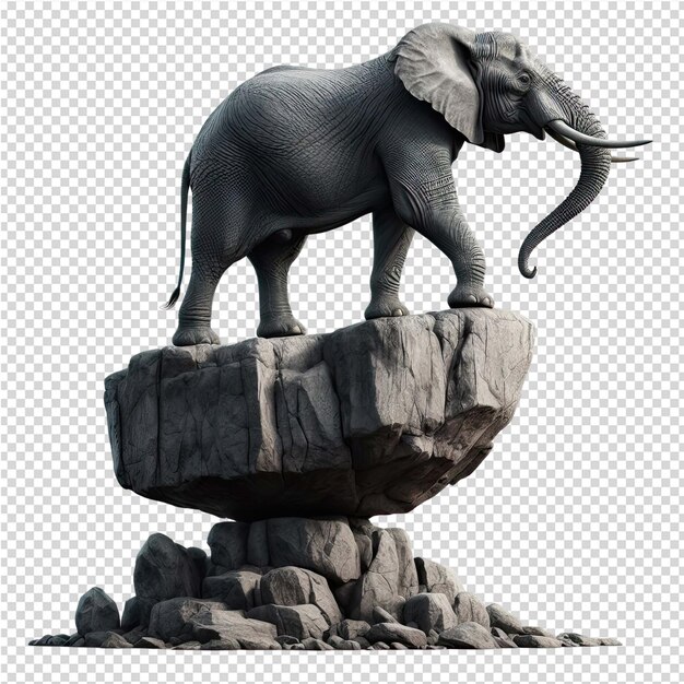 PSD una estatua de elefante está en una roca con una imagen de un elefante en ella