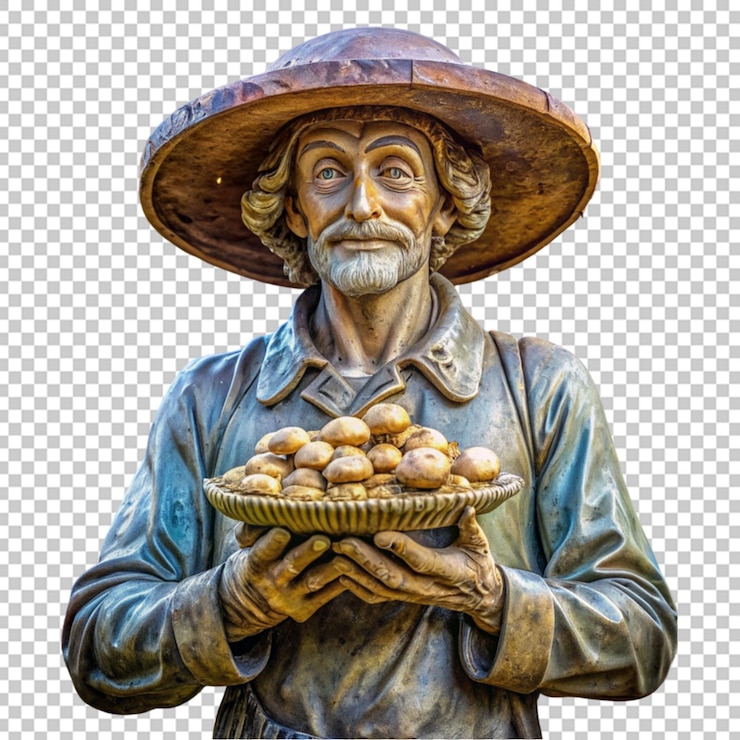 PSD estatua de un hombre con un cuenco de hongos