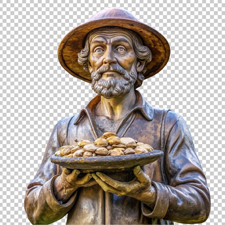 PSD estatua de un hombre con un cuenco de hongos