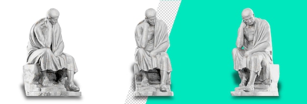 PSD una estatua de un hombre se sienta sobre un fondo verde y blanco.