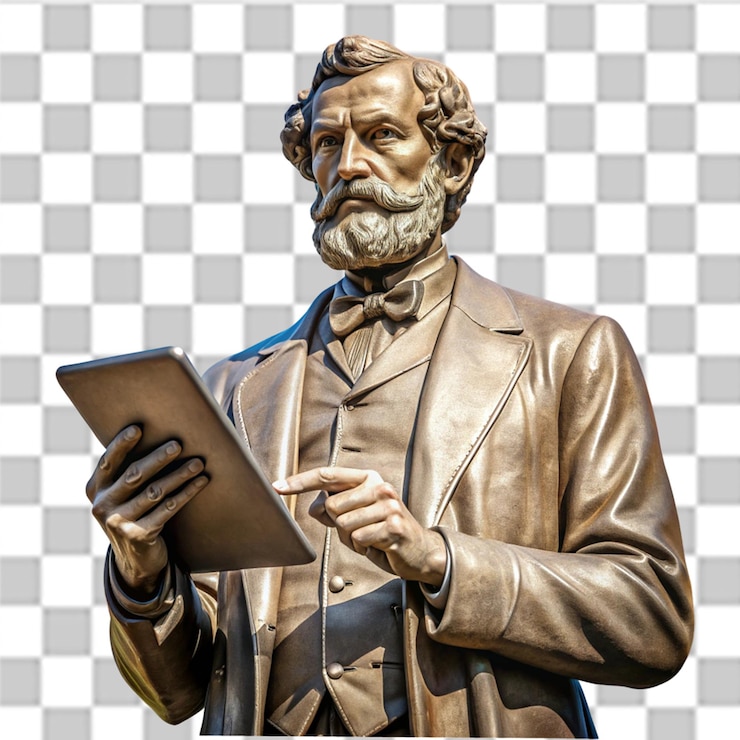 PSD una estatua de un hombre con una tableta en la mano