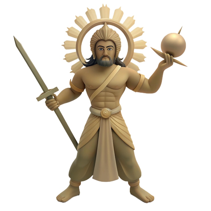 PSD una estatua de un indio con una espada y un escudo en él