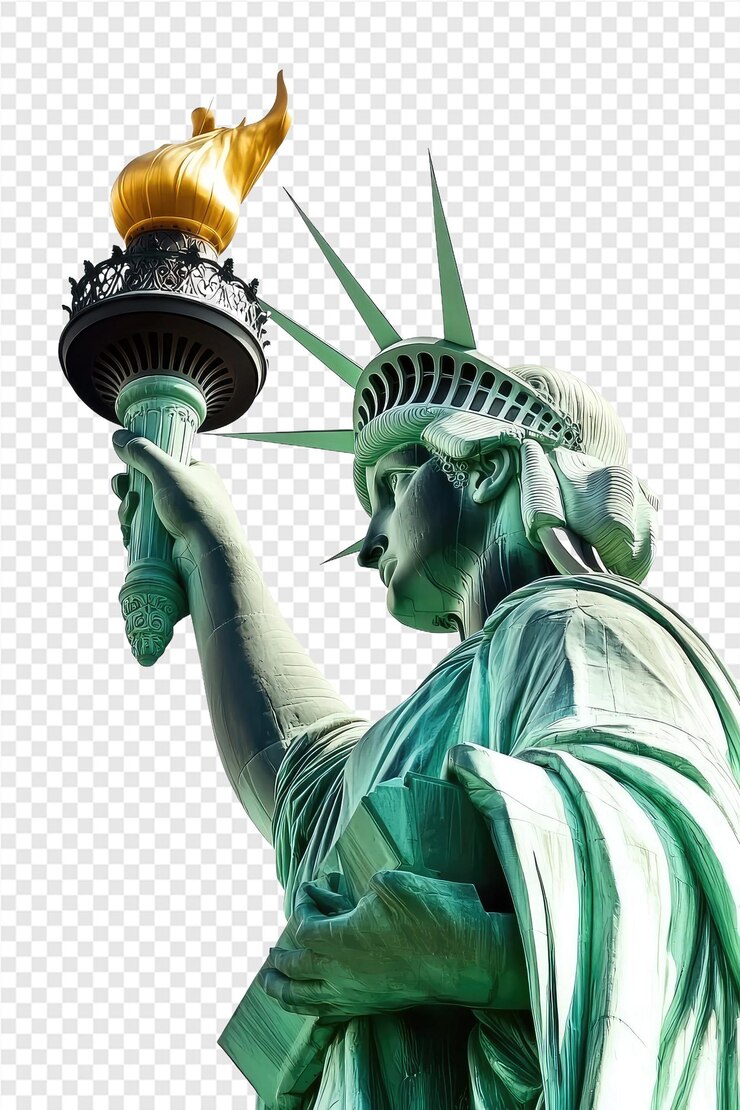 PSD estatua de la libertad sosteniendo una antorcha con una luz en ella