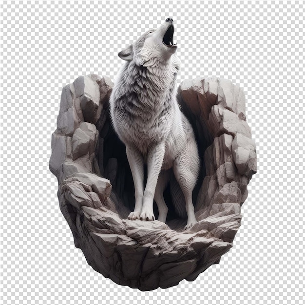 PSD una estatua de lobo se muestra en una foto con el lobo a la derecha