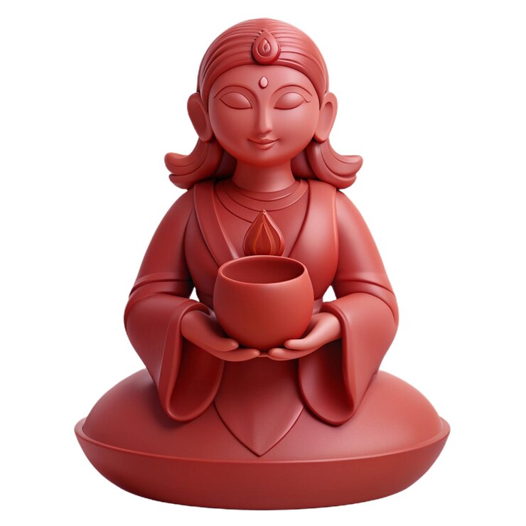 PSD una estatua de una mujer con una taza de té